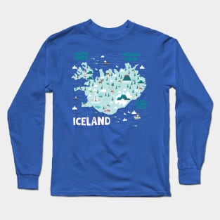 Iceland Illustrated Map Long Sleeve T-Shirt